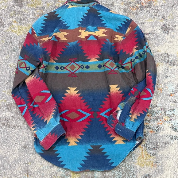 90s Woolrich Aztec Southwestern field weight flannel long sleeve button up shirt - Picture 5 of 5